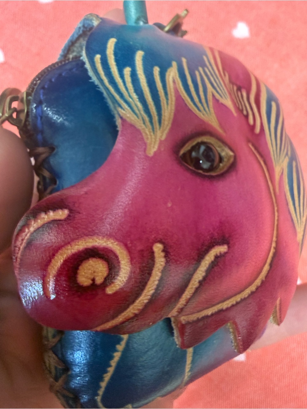 Hand made and embossed leather unicorn wristlet - Picture 15 of 17